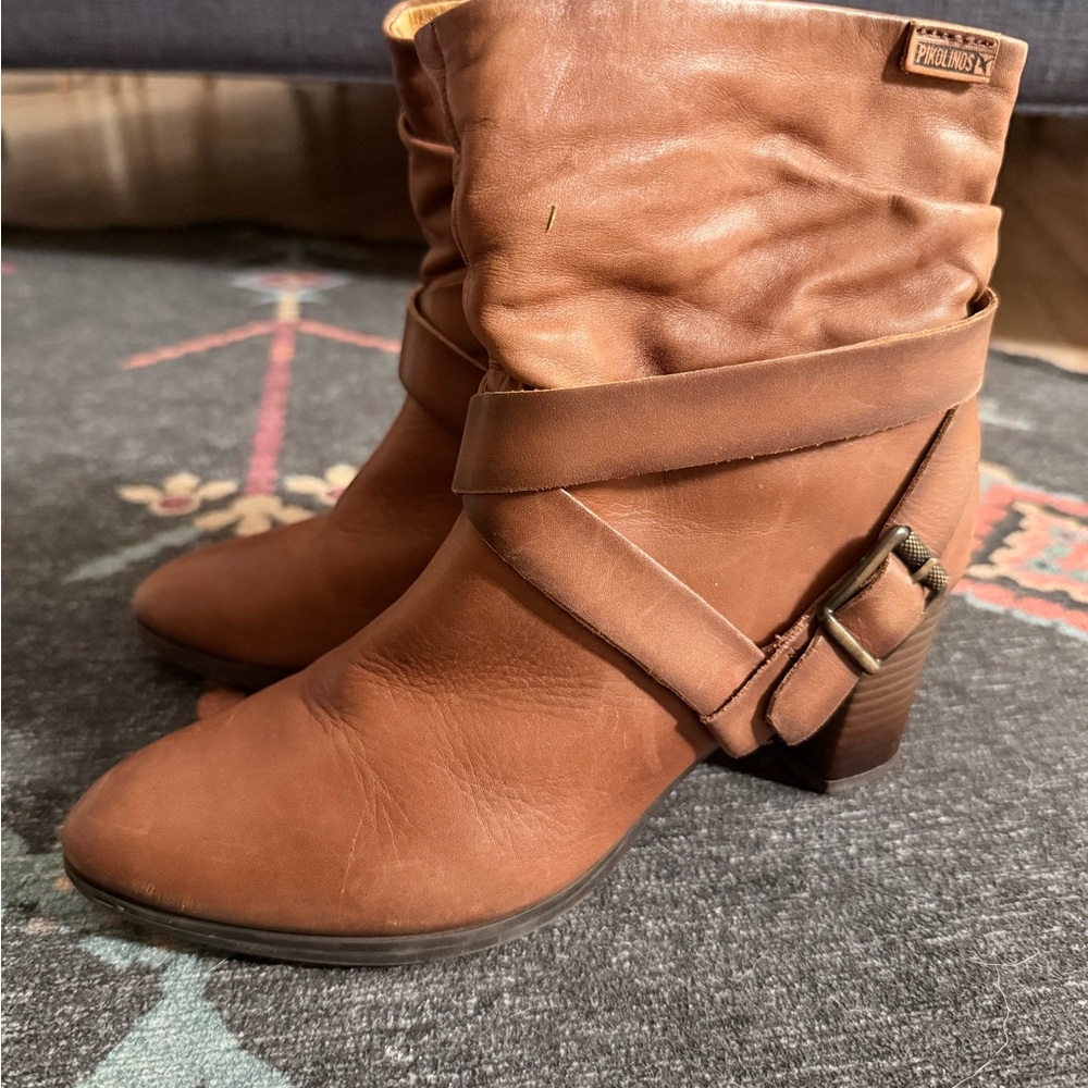 PIKOLINOS Cognac Brown Wrapped Strap Ankle Boots